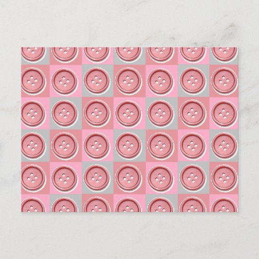 Pink Sewing Button Checked Briefkaart (Voorkant)