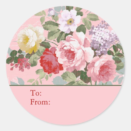 Pink Shabby Chic Rose Personalized To & From Ronde Sticker (Voorkant)