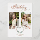 Pink Shades Birthday 2 Photos Floral Heart Folie Uitnodiging (Voorkant)