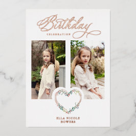 Pink Shades Birthday 2 Photos Floral Heart Folie Uitnodiging