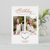 Pink Shades Birthday 2 Photos Floral Heart Folie Uitnodiging (Staand Voorkant)