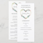 Pink Shades Heart on Wildflowers for Wedding Programmakaart (Voorkant / Achterkant)