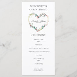 Pink Shades Heart on Wildflowers for Wedding Programmakaart