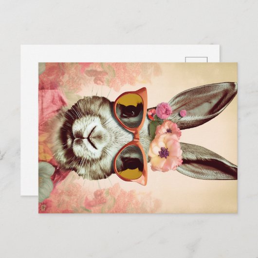 Pink Shades She-Bunny: een retro konijn in Groovy  Briefkaart (Voorkant / Achterkant)