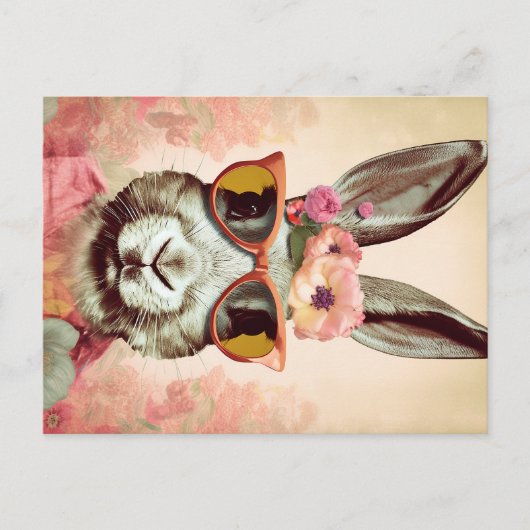 Pink Shades She-Bunny: een retro konijn in Groovy Feestdagenkaart (Voorkant)