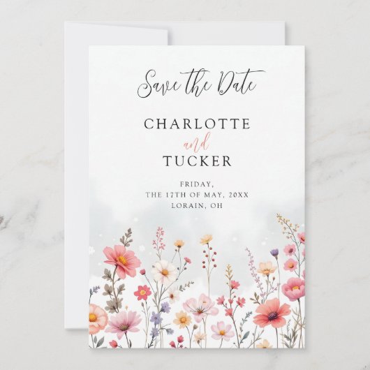Pink Shades Spring-Inspired Rustic Boho Romantic Save The Date (Voorkant)
