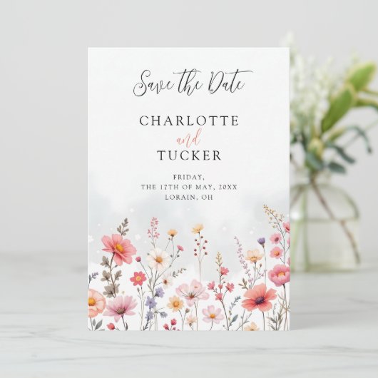 Pink Shades Spring-Inspired Rustic Boho Romantic Save The Date (Staand voorkant)