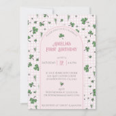 Pink Shamrock eerste verjaardag foto uitnodiging (Voorkant)