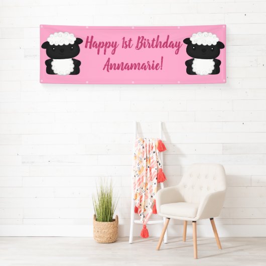 Pink Sheep Verjaardagsfeest Spandoek (Insitu)