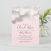 Pink She's On Cloud Nine Baby shower Kaart (Staand voorkant)