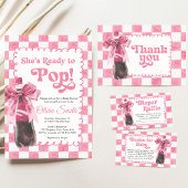 Pink She's Ready to Pop Baby Shower Invitation Kaart