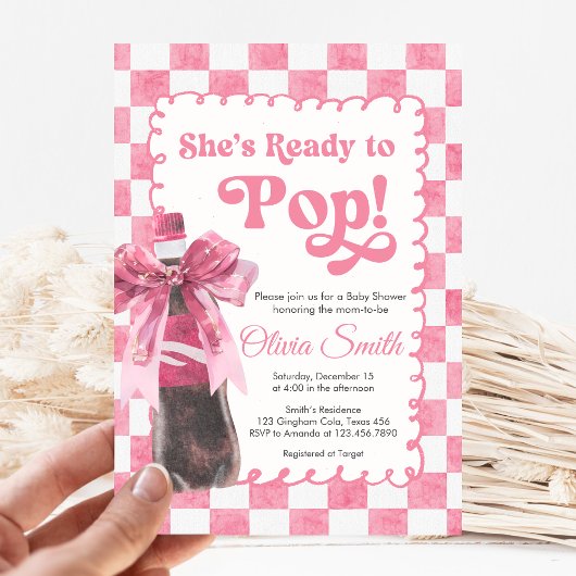 Pink She's Ready to Pop Baby Shower Invitation Kaart
