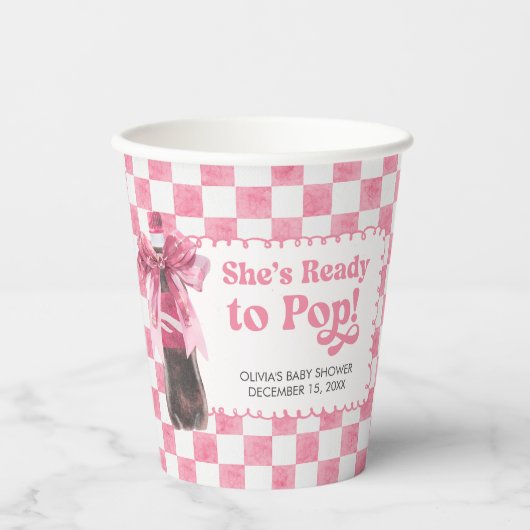 Pink She's Ready to Pop Baby Shower Papieren Bekers (Voorkant)