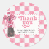 Pink She's Ready to Pop Baby Shower Ronde Sticker (Voorkant)