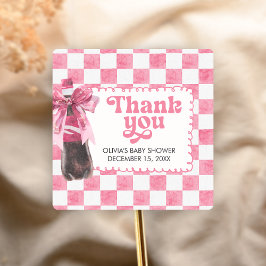 Pink She's Ready to Pop Baby Shower Vierkante Sticker