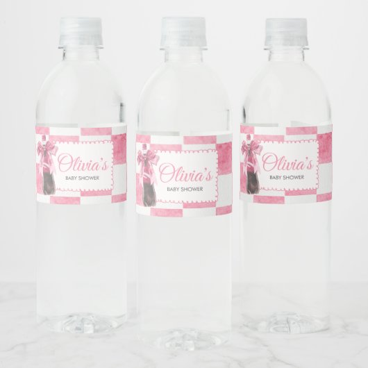 Pink She's Ready to Pop Baby Shower Waterfles Etiket (Flessen)