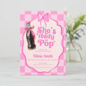 Pink She's Ready to Pop Soda Baby Shower Kaart (Staand voorkant)
