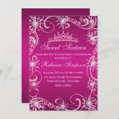 Pink Shimmer Snowflake Verjaardag Uitnodigen Kaart (Voorkant / Achterkant)