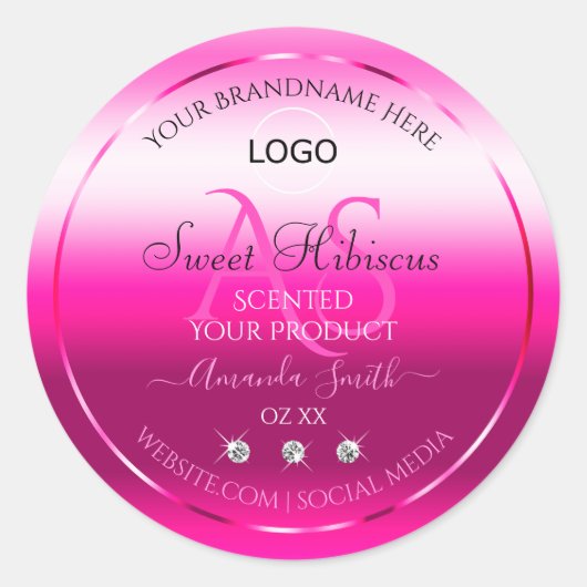 Pink Shimmery Product Label Diamonds Initialen Log (Voorkant)