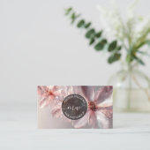 Pink Shiny Floral Logo Initials Business Card Visitekaartje (Staand voorkant)