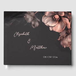 Pink Shiny Flower Black | Wedding Gastenboek