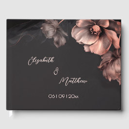 Pink Shiny Flower Black | Wedding Gastenboek