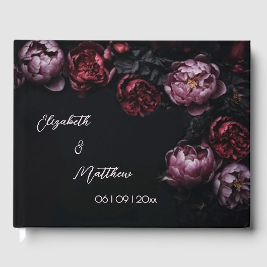 Pink Shiny Flower Black | Wedding Gastenboek (Voorkant)