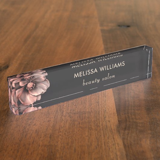 Pink Shiny Flowers Black  Naambordje (Zijkant)