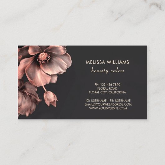 Pink Shiny Flowers Black  Visitekaartje (Achterkant)