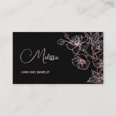 Pink Shiny Metallic Black Floral | QR Code Visitekaartje (Voorkant)