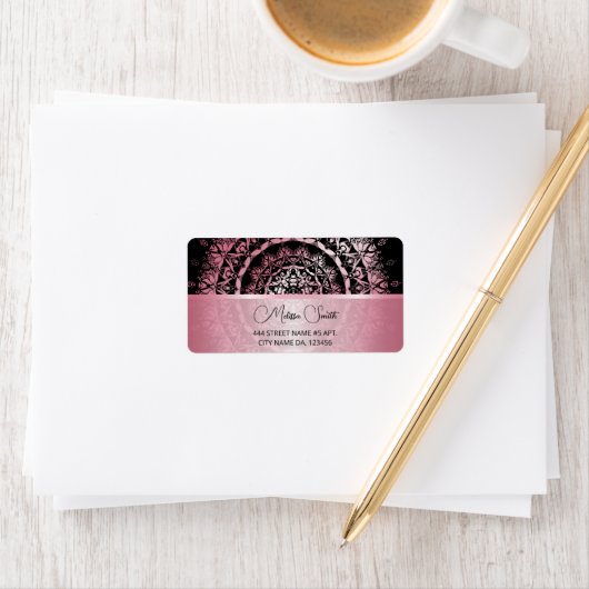 Pink Shiny Metallic Black Mandala Etiket (Insitu)