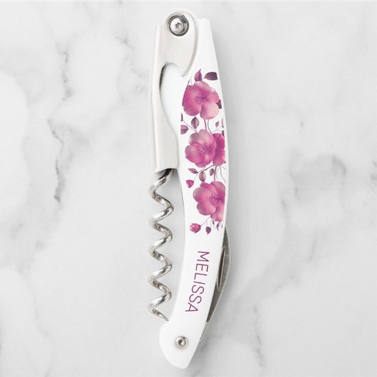 Pink Shiny Metallic Flower Kurkentrekker (Voorkant)