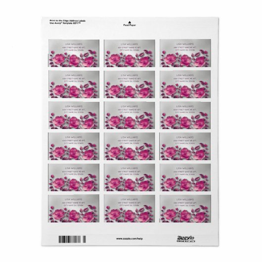 Pink Shiny Metallic Flower Silver Etiket (Full Sheet)