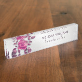 Pink Shiny Metallic Flower Silver Naambordje (Zijkant)