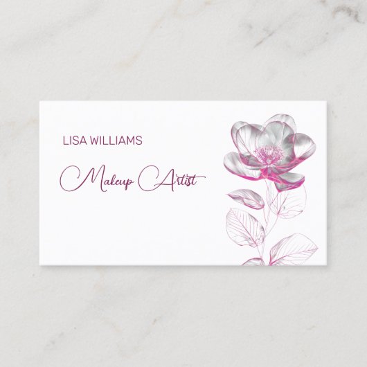 Pink Shiny Metallic Flower  Visitekaartje (Voorkant)