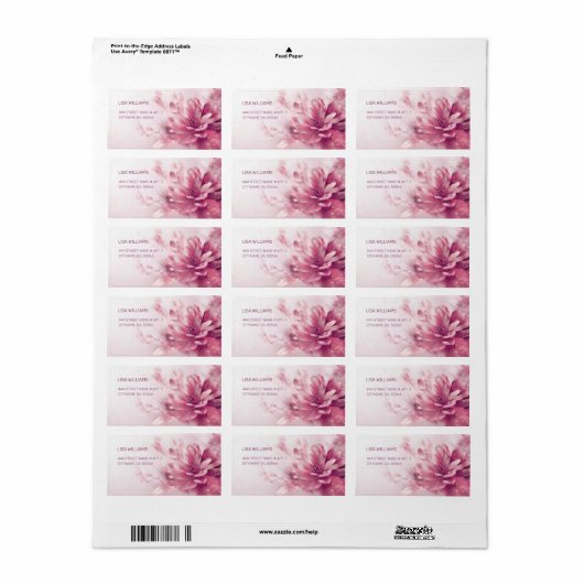 Pink Shiny Metallic FlowerBusiness Kaart Etiket (Full Sheet)