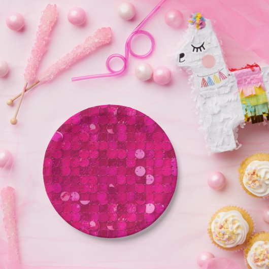 Pink Shiny Sequin Papieren Bordje (Feest)