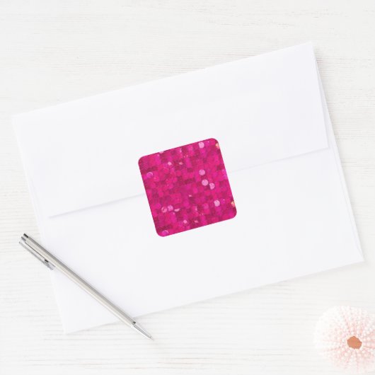 Pink Shiny Sequin Vierkante Sticker (Envelop)