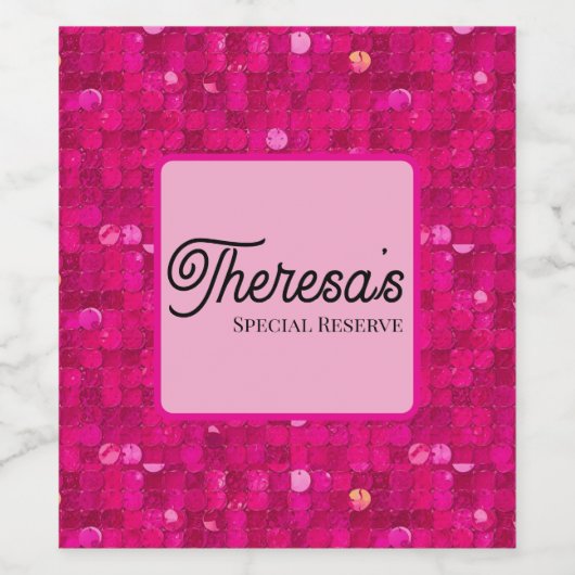 Pink Shiny Sequin Wijn Etiket (Enkel label)