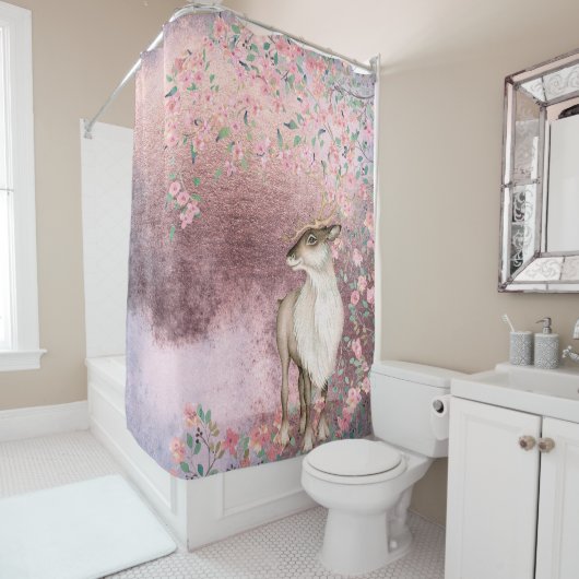 Pink Shiny  Spring Deer Cherry Blossom Douchegordijn (In situ)