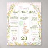 Pink Silly Goose Floral Birthday Milestone Sign Poster (Voorkant)