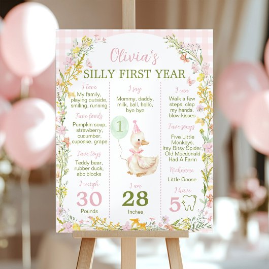 Pink Silly Goose Floral Birthday Milestone Sign Poster