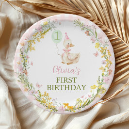 Pink Silly Goose Floral Girl Birthday Paper Plates Papieren Bordje
