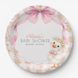  Pink Silly Goose Gingham Daisy Baby Shower Papieren Bordje