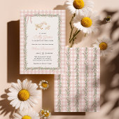 Pink Silly Goose Green Gingham Baby Shower Invite Kaart