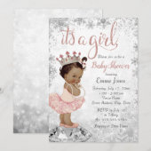 Pink Silver African American Princess Baby shower Kaart (Voorkant / Achterkant)