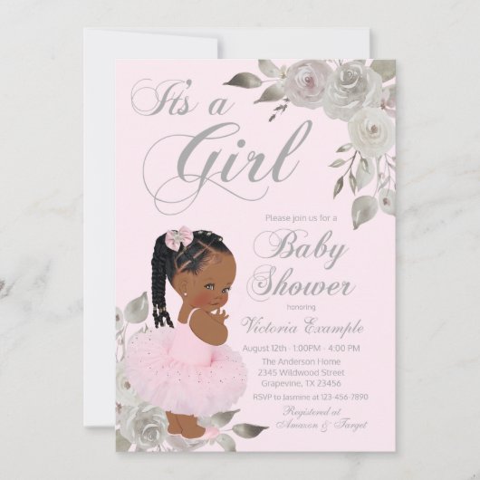Pink Silver African Princess Baby shower Kaart (Voorkant)