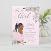 Pink Silver African Princess Baby shower Kaart (Staand voorkant)