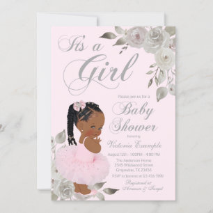 Pink Silver African Princess Baby shower Kaart