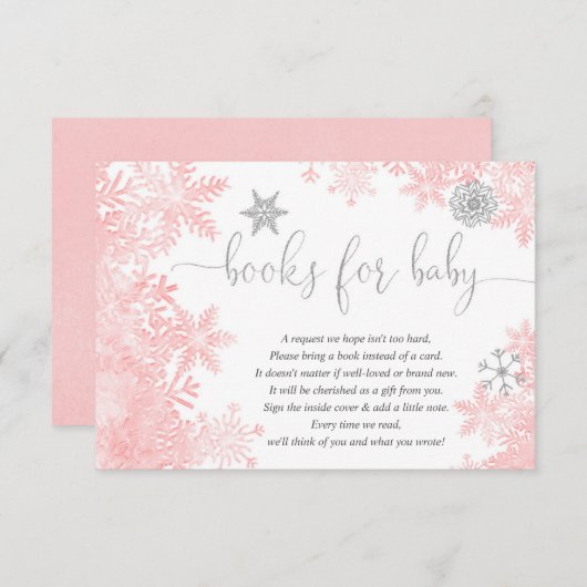 Pink Silver baby shower Book request enc Informatiekaartje (Voorkant / Achterkant)